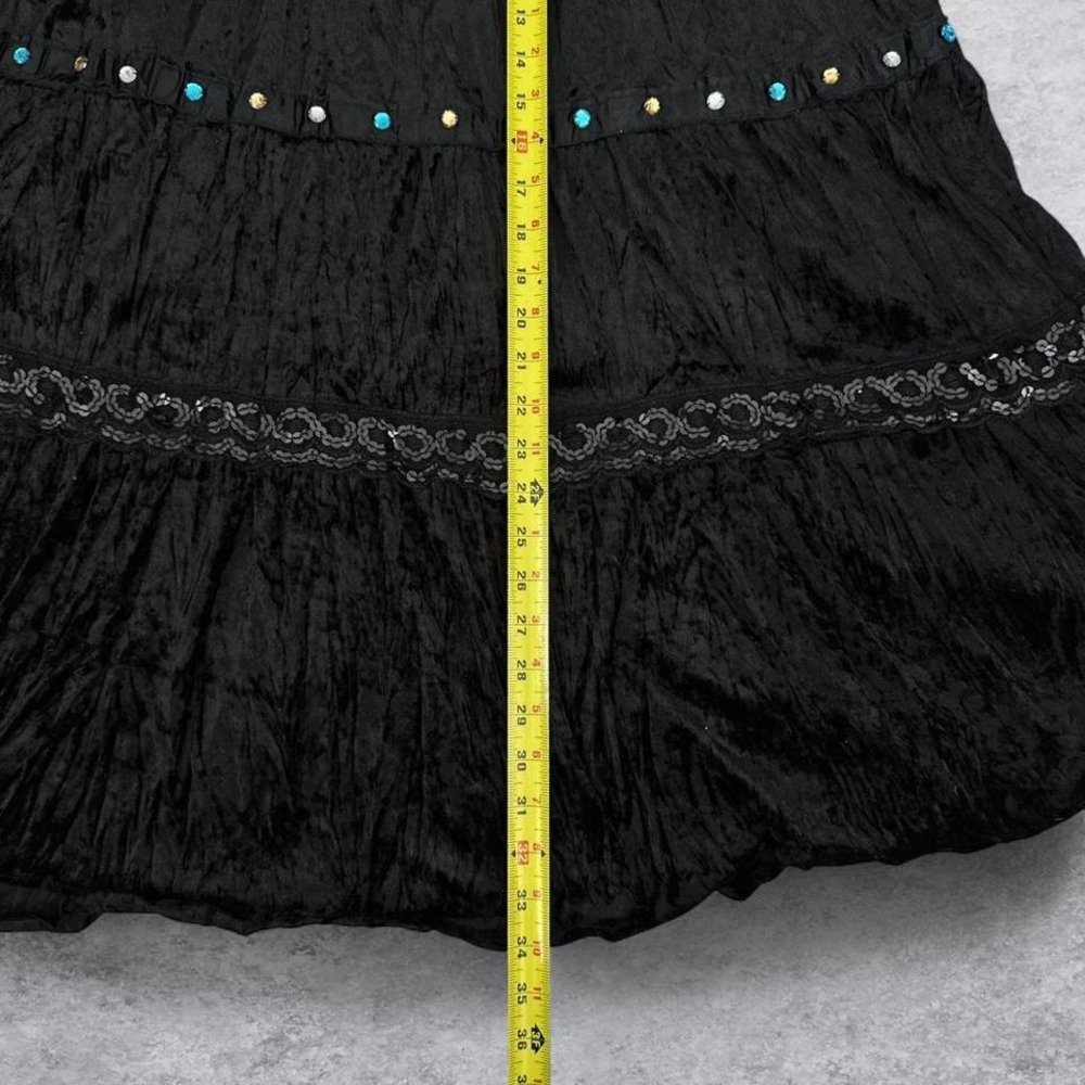 Connection 18 Black Crushed Velvet Lace Waist Midi Skirt Rhinestone Sequin XL - Picture 4 of 8